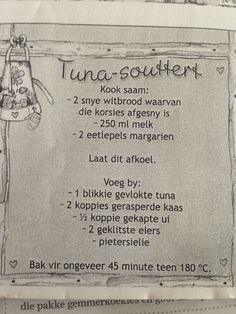 the instructions for how to cook tuna - scatters in german are displayed on a piece of paper