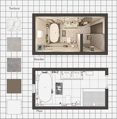 an overhead view of a bathroom with the floor plan and measurements for each room in it