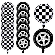 PRICES MAY VARY. 【Great Value Racing Theme Balloons】You will get 12pcs racing party balloons with 2 designs, including 6pcs wheel balloons and 6pcs checkered balloons, inflated to about 18 inches, simple but fun for you to decorate your car themed party and impress your guests. 【Novel Racing Themed Design】These balloons are designed in black and white checkered and wheel tire pattern, its classic colors can create an enjoyable and active racing atmosphere, bring you a memorable party experience. Racing Theme Birthday Party, Balloons Black And White, Racing Theme, Race Car Themes, Car Themed Parties, Race Party, Race Car Party, Car Themes, Theme Birthday Party