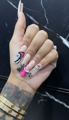 Glittery Acrylic Nails, Bad Nails, Neon Acrylic Nails, Design Tech, Punk Nails