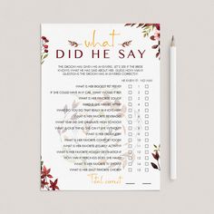 a printable what did he say checklist with a pencil on it and a notepad next to it