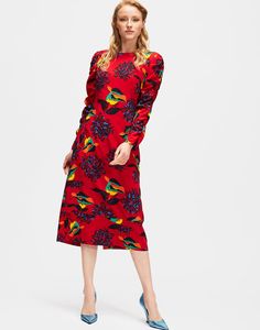 LaDoubleJ Dresses - Tinder Dress Red Floral Print Midi Dress For Evening, Fitted Silk Floral Print Dress For Evening, Fitted Multicolor Silk Midi Dress, Fitted Floral Print Silk Evening Dress, Red Long Sleeve Midi Dress For Evening, Multicolor Silk Midi Dress For Evening, Floral Print Sheath Cocktail Dresses, Elegant Multicolor Silk Evening Dress, Red Floral Print Dress For Evening