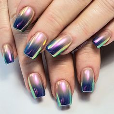 Ombre Nails Designs and Ideas with Full Tutorials ★ Spring Nails 2024 Trends Acrylic, Mirror Ombre Nails, Purple Green Ombre Nails, Dip Powder Nails Ombre Winter, Blue Chrome Nail Ideas, Teal Ombre Acrylic Nails, Ombre Nails Designs Ideas, How To Do Gradient Nails, Chrome Gel Nails Ideas