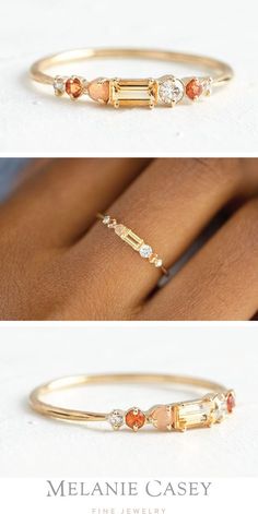 Jenny Kwon Jewelry, Topaz Stacking Ring, Baguette Stacking Ring, Stacked Gemstone Rings, Orange Topaz Ring, Unique Minimal Engagement Rings, How To Ring Stack, Delicate Engagement Ring Vintage, Gemstone Ring Stack