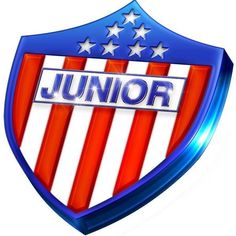 a blue and red shield with the word junior on it's side, surrounded by stars