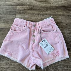 Never Wore! Cute Spring Shorts With Pockets, Cute Zara Bottoms For Spring, Cute Pink Jean Shorts For Summer, Cute Zara Bottoms For Summer, Trendy Zara Cotton Shorts, Trendy Pink Zara Shorts, Zara Pink Shorts For Summer, Zara Pink Summer Shorts, Zara Skort