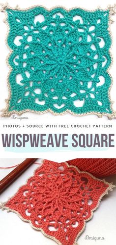 crocheted doily is shown with the words, wysweave square