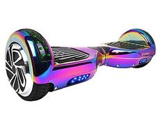 an image of a colorful hover with wheels on the front and back wheel rims