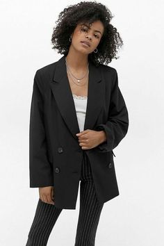 Uk Clothing, 90s Inspired, Blazer Black, Oversized Blazer, Blazer Outfits, Retro 90s, Double Breasted Blazer, Notched Collar, Clothing Apparel