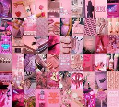 a collage of pink and purple images