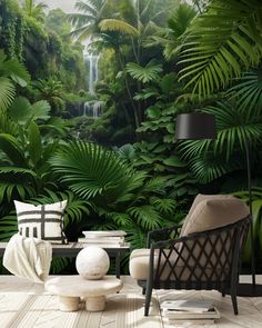 a living room filled with furniture and lots of greenery