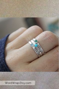 genuine birthstone personalized stacking name rings - 925 sterling silver - mothers jewelry - tiny dainty - custom stackable set - mom rings  #customset #momring #birthstonering #mothersjewelry #namering Mom Rings, Mothers Jewelry, Stackable Name Rings, Sapphire Engagement Ring Set, Meteorite Jewelry, Hand Stamped Ring, Silver Wrap Ring, Mom Ring, Vintage Jewellery Rings