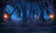 an image of a forest scene at night