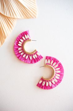 Allison Rattan Fan Hoops | Tropical Vacation Earrings | Boho Rattan Ho – Shop Suey Boutique Handmade Pink Hoop Earrings For Summer, Pink Bohemian Earrings For Vacation, Pink Hoop Earrings For The Beach, Pink Bohemian Hoop Earrings For Beach, Pink Summer Beach Hoop Earrings, Handmade Hoop Earrings For Summer Vacation, Handmade Small Hoop Earrings For Summer, Bohemian Small Hoop Earrings For Vacation, Summer Beach Hoop Earrings