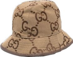 Designer Beige Wide Brim Hat, Gucci Short Brim Summer Hats, Designer Wide Brim Beige Hats, Designer Beige Brimmed Hat, Gucci Brown Short Brim Hat, Gucci Brown Curved Brim Hat, Gucci Designer Wide Brim Hat, Luxury Gucci Summer Hat, Beige Canvas Bucket Hat