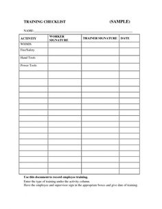 a sample training checklist is shown in this image, it shows the time and attendance sheet