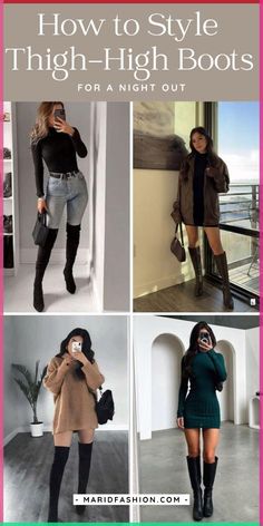 Style thigh-high boots for a night out with these fashion tips. Discover how to create a stunning look that turns heads and keeps you feeling fabulous all evening.	thigh-high boots outfit ideas | what to wear with thigh-high boots | night out thigh-high boots outfits | stylish thigh-high boots looks | thigh-high boots fashion tips | thigh-high boots night wear | trendy thigh-high boots outfits | chic thigh-high boots styles | how to style thigh-high boots | thigh-high boots and dresses | thigh-high boots night fashion | fashionable thigh-high boots | night out shoe ideas | thigh-high boots wardrobe | trendy night out outfits Fall Thigh High Boots Outfit, Thigh High Boots And Dress, Brown Thigh High Boots Outfit, Trendy Night Out Outfits, Boots And Dresses, How To Wear Thigh High Boots, Night Out Fashion, Thigh High Boots Outfit, Boots Outfit Ideas