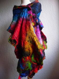 Silk Scarf, Nuno Felted Scarf, Shawl, Handmade, Felted Wool , Rainbow Colours, Merino Wool, Lagenlook, MADE TO ORDER - Etsy Nuno Felt, Nuno Felt Scarf, Felted Scarf, Mohair Yarn, Rainbow Colours, Felted Scarves, Wool Crafts, Hand Dyed Silk, Women Shawl