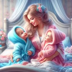 a painting of a woman and two baby dolls