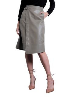 Taupe leather midi wrap skirt. Midi Wrap Skirt, Taupe Leather, Wrap Skirt, Skirt, The Originals, Pants, Leather, Trousers