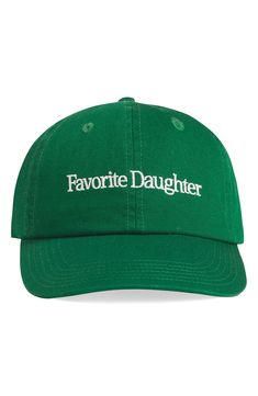 Favorite Daughter Classic Logo Cotton Twill Baseball Cap | Nordstrom Women’s Baseball Hat, Retro Baseball Cap, Trendy Baseball Hats, Embroidered Hats Baseball Caps, Aesthetic Caps, Short Hair Hat, Cap Aesthetic, Cool Baseball Caps, Vintage Baseball Cap