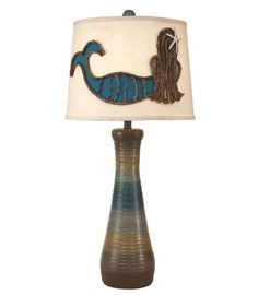 a lamp with a blue and brown design on it