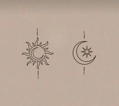 the sun and moon are drawn in black ink