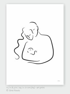 a black and white drawing of a mother's breast with her child on it