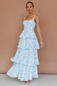 Provence Bloom Tiered Midi Dress Floral Blue Midi Dress Floral, Selfie Leslie, Tiered Midi Dress, Hoco Dresses, Blue Midi Dress, Maxi Dress Blue, Sleeveless Maxi Dress, Dress Floral, Floral Midi Dress