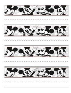 mickey mouse pencils are lined up in the shape of two lines, one is black and white