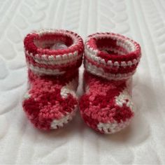 Handmade Crochet Baby Shoes Size: New Born (3.5 In X 2.5 In) Material: 100% Acrylic Color: Pink/Red/White Each Pair Is Handmade - Size My Vary A Bit Per Pair Made In A Pet Free And Smoke Free Home! Cleaning Recommendation: Gentle Hand Wash Or Clean With A Damp Cloth For Spot Cleaning. Machine Wash On Delicate. Air Dry To Avoid Loose Threads. Restuff With Tittle Paper To Maintain Shape. Please View Closet For Any Current Bundle Offers! Baby Boy Slippers, Dinosaur Slippers, Monster Slippers, Unicorn Slippers, Boys Slippers, Bear Slippers, Bunny Slippers, Pink Dinosaur, Booties Shoes