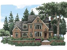 this is an artist's rendering of the front elevation of these european house plans