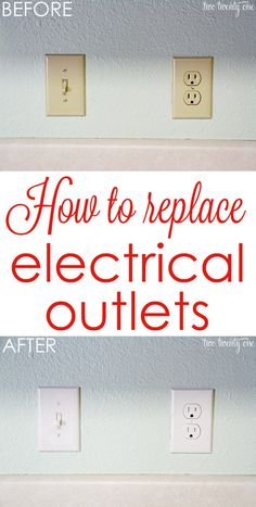 an electrical outlet with the words how to replace electrical outlets in red and white letters