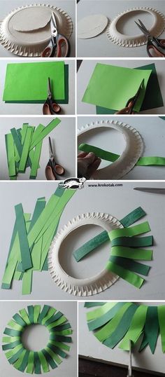 the steps to make a paper wreath with scissors