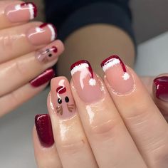 46336759693499 Reindeer And Snowflake Nails, Clear Nails With Christmas Designs, Christmas Nail Designs Rudolph, Christmas Nails Rain Deer Simple, Small Nails Christmas, Short Coffin Shape Nails Christmas, Christmas Nails Real Nails, Christmas Nail Ideas Holiday French Tips, Pink Snowflake Nails Short