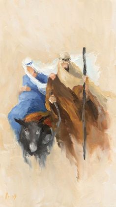 an oil painting of a man riding a bull