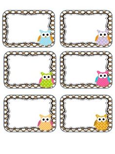 owl themed name tags with polka dots