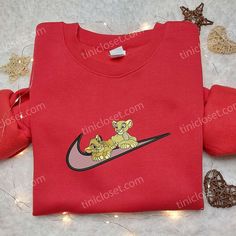 Simba and Nala x Nike Embroidered Sweatshirt, The Lion King Disney Embroidered Shirt, Nike Inspired Embroidered Shirt Nike Embroidered Sweatshirt, Lion King Disney, Nike Inspired, Simba And Nala, Embroidered Shirts, Shirt Nike, Nike Brand, Disney Shirt, The Lion King