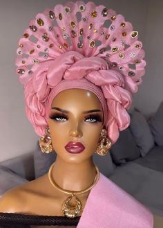 Autogele Pink Headwrap For Party, Adjustable Pink Turban, Elegant Pink Turban For Party, Elegant Adjustable Headscarf For Party, Elegant Adjustable Pink Bonnet, Adjustable Fascinator With Matching Headband, Adjustable Party Turban, Traditional Adjustable Headscarf For Wedding, Kids Gown Design