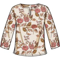 a women's blouse with flowers and leaves on the front, in white background