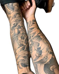 a person with tattoos on their arms and legs