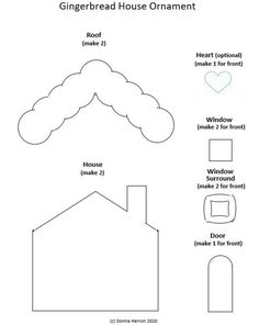 the gingerbread house ornament is shown with instructions to make it and cut out