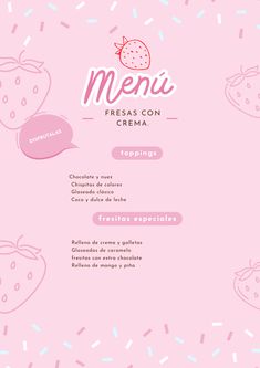 a pink menu with strawberries and sprinkles