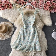 Materials: other Size: m, l Color: pink, light blue Backless Short Dress, Korean Fashion Chic, Embroidered Floral Dress, French Retro, Online Closet, Floral Embroidered Dress, Womens Floral Dress, Eyelet Dress, Senior Pics