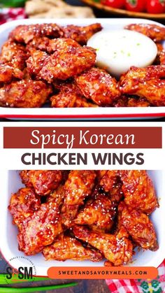 a pan with spicy korean chicken wings