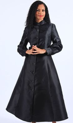 Diana 8637 1 piece Silky Twill Clergy Robe Colors: Black, White Sizes: 8, 10, 12, 14, 16, 18, 20, 22, 24 Elegant Black Full Length Outerwear, Classic Black Party Outerwear, Black Evening Outerwear With Hidden Button Closure, Classic Black Outerwear For Party, Classic Solid Party Outerwear, Classic Party Outerwear, Classic Solid Color Party Outerwear, Fitted Black Outerwear With Button Closure, Black Evening Outerwear With Button Cuffs