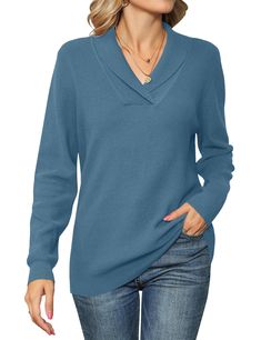 PRICES MAY VARY. Material:The casual collar sweater is made of 50% Viscose,28% Polyester,22% Polyamide.Well-made and high-quality fabric.Soft and warm abric makes you more comfortable daily. Design Concept：The womens pullover sweaters design features sexy v neck, long sleeve, solid color, simple but stylish, Features with v neck collar builds your swan neck,showing your femininity.Suitable for any body shape, creating a fashion slouchy look. Match：This womens v neck sweater make it easy to pair Womens Pullover Sweaters, Sweaters Design, V Neck Collar, V Neck Pullover, Summer Sweaters, Grey Knit Sweater, Sweater Collection, Sweater Tank Top, Collars For Women