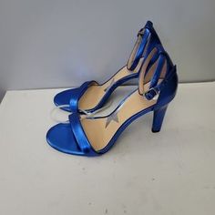 Gianni Bini | Shoes | Gianni Bini Metallic Blue Heeled Sandals Ella Quent Galactic | Poshmark Blue Party Sandals With 4-inch Heel, Blue Sandals With Heel Strap For Party, Blue Sandals With 4-inch Heel For Party, Blue Closed Toe Sandals With Heel Strap, Blue Pointed Toe Sandals For Party, Blue Open Toe Sandals For Party, Blue Ankle Strap Sandals For Evening, Blue Open Heel Evening Sandals, Blue Block Heel Sandals For Party