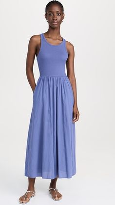 XIRENA Flynn Dress | Shopbop Cotton Unlined Midi Dress For Daywear, Sleeveless Cotton Unlined Midi Dress, Cotton Sleeveless Unlined Midi Dress, Unlined Sleeveless Cotton Midi Dress, Sleeveless Cotton Midi Dress Unlined, Blue Cotton Sleeveless Dress With Pockets, Cotton Midi Dress With Slip Pockets, Cotton Midi Dress With Slip Pockets For Daywear, Cotton Midi Dress With Pockets For Daywear