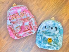 "✨Personalize these backpacks with your choice of patches✨ PLEASE NOTE: letters are patches and count towards your total patch count. Choose from pink or blue tie dye backpack Backpack fits 5 small chenille patches across 💖 may be able to fit more if I stack the letters- reach out to me if you need to make sure your name fits💖 Enter patch selection and placement in the personalization box 💕 I also offer plain backpacks- check out my other listings✨ Backpack is a nylon material and measures 15 Stoney Clover Bag, Stoney Clover Backpack, Backpack With Patches, Bag With Patches, Tie Dye Backpack, Patch Backpack, Boys Backpack, Backpack Fits, Preppy Backpack